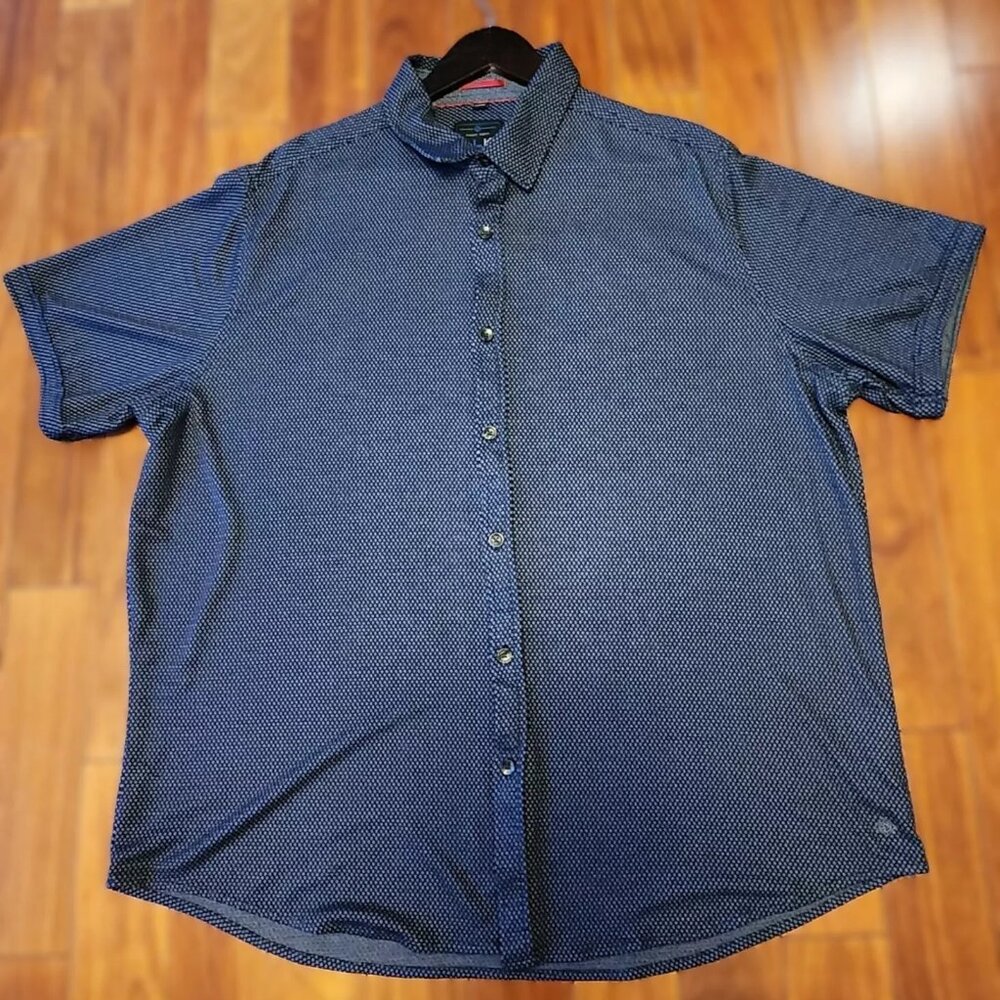 Point Zero BLK, Men's short sleeve, button, Navy & white diamonds, XL, Shirt